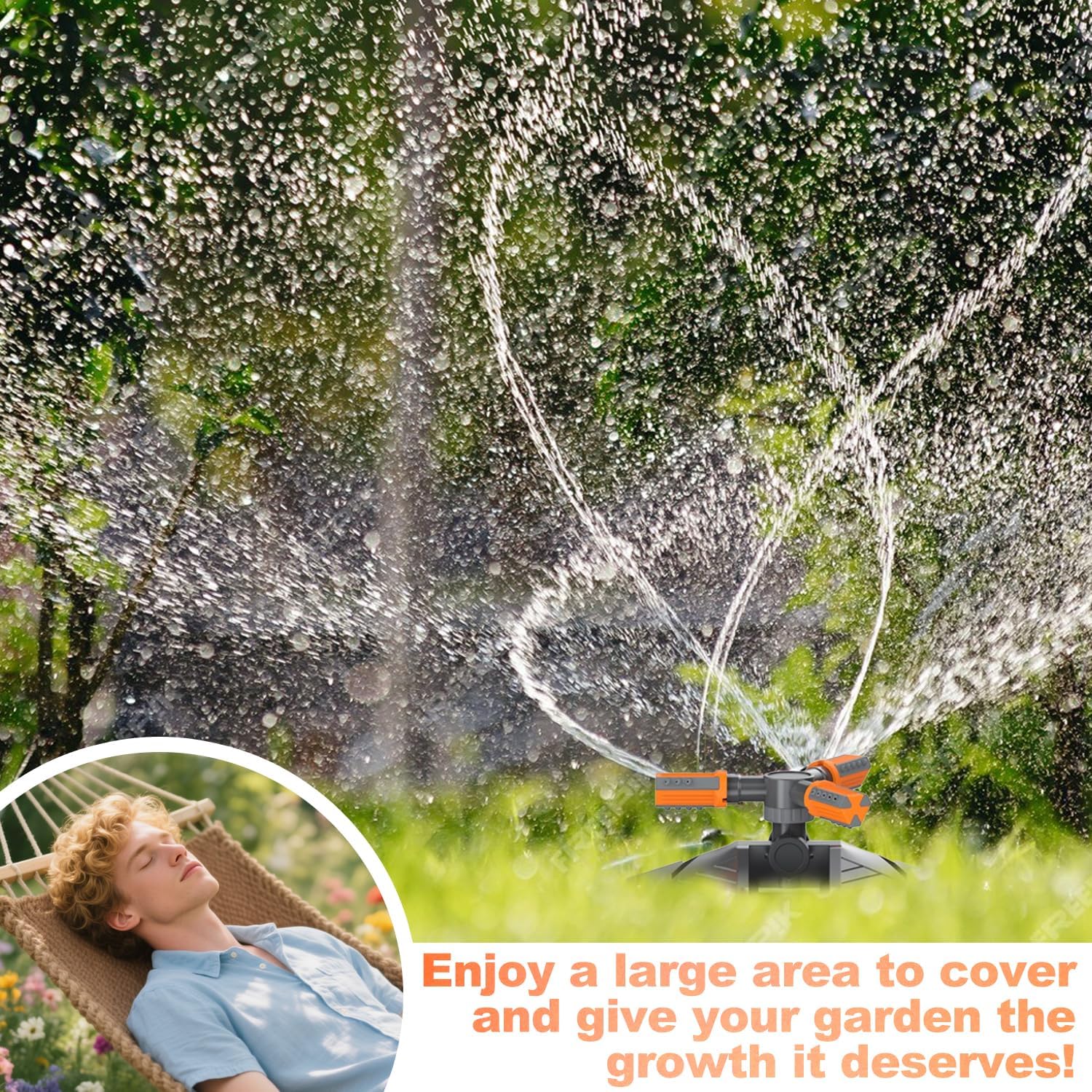 3 bras arroseur automatique - Rotatif réglable pour jardin - Pulvérisateur pelouse eau - Idéal irrigation gazon, massifs, potager - 5
