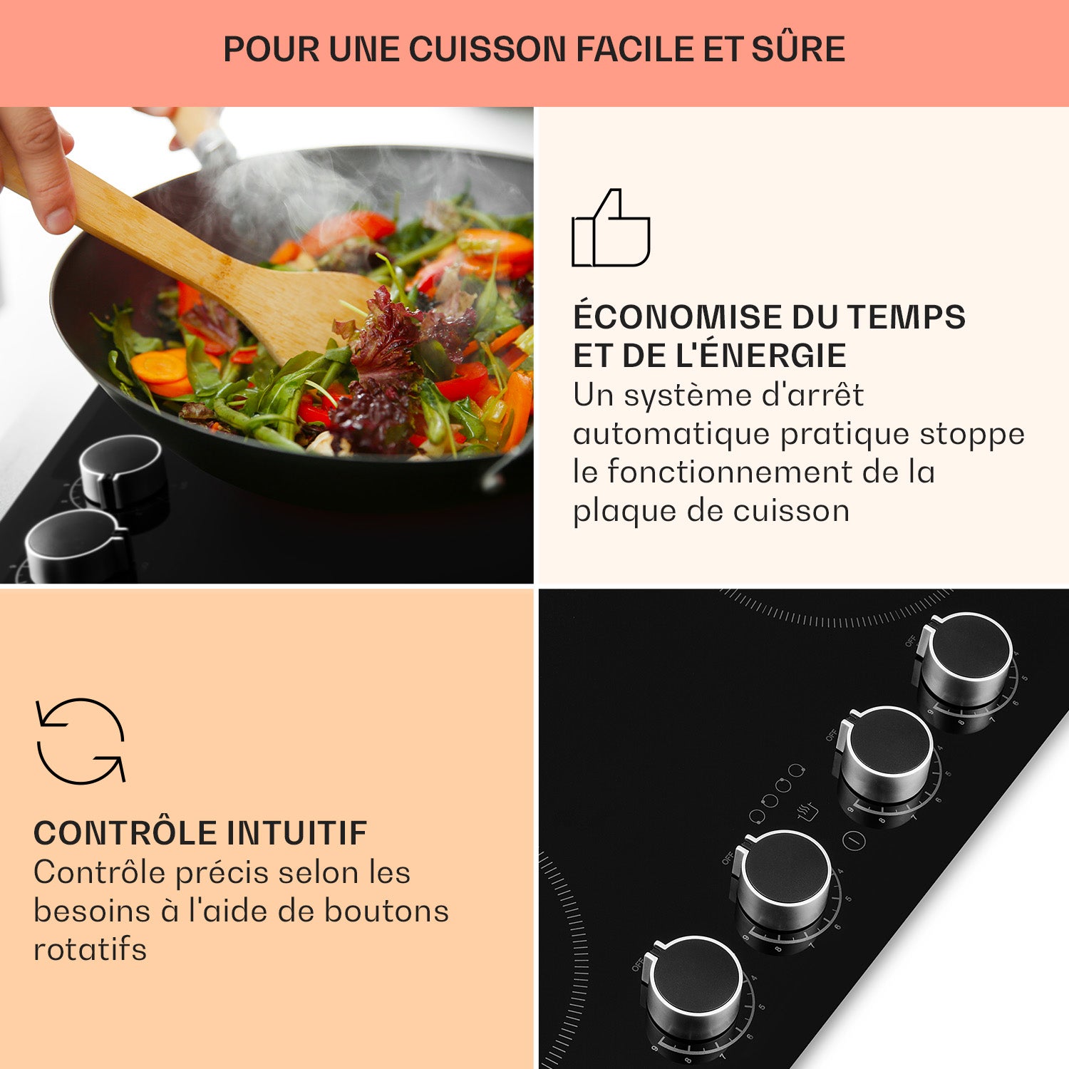 Klarstein Kochheld Plaque de cuisson à induction double 6000W réglage avec bouton rotatif verre Noir - 4