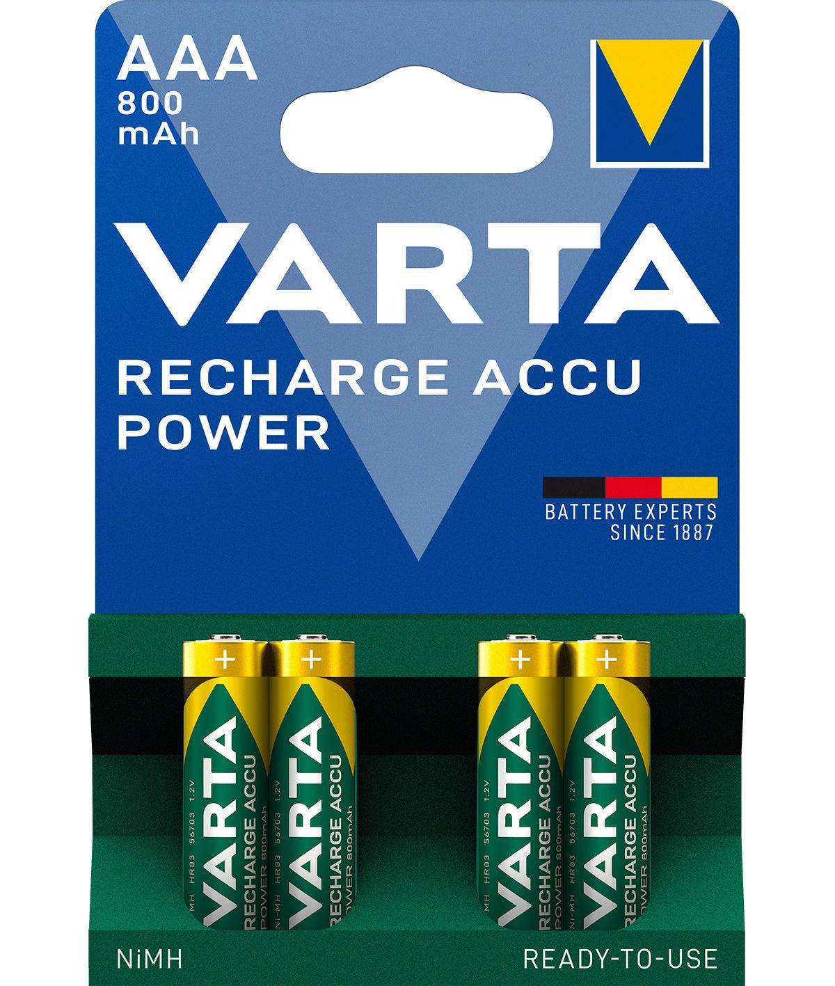 4 Piles LR03 VARTA AAA Accu Power Rechargeables 800mAh - 2