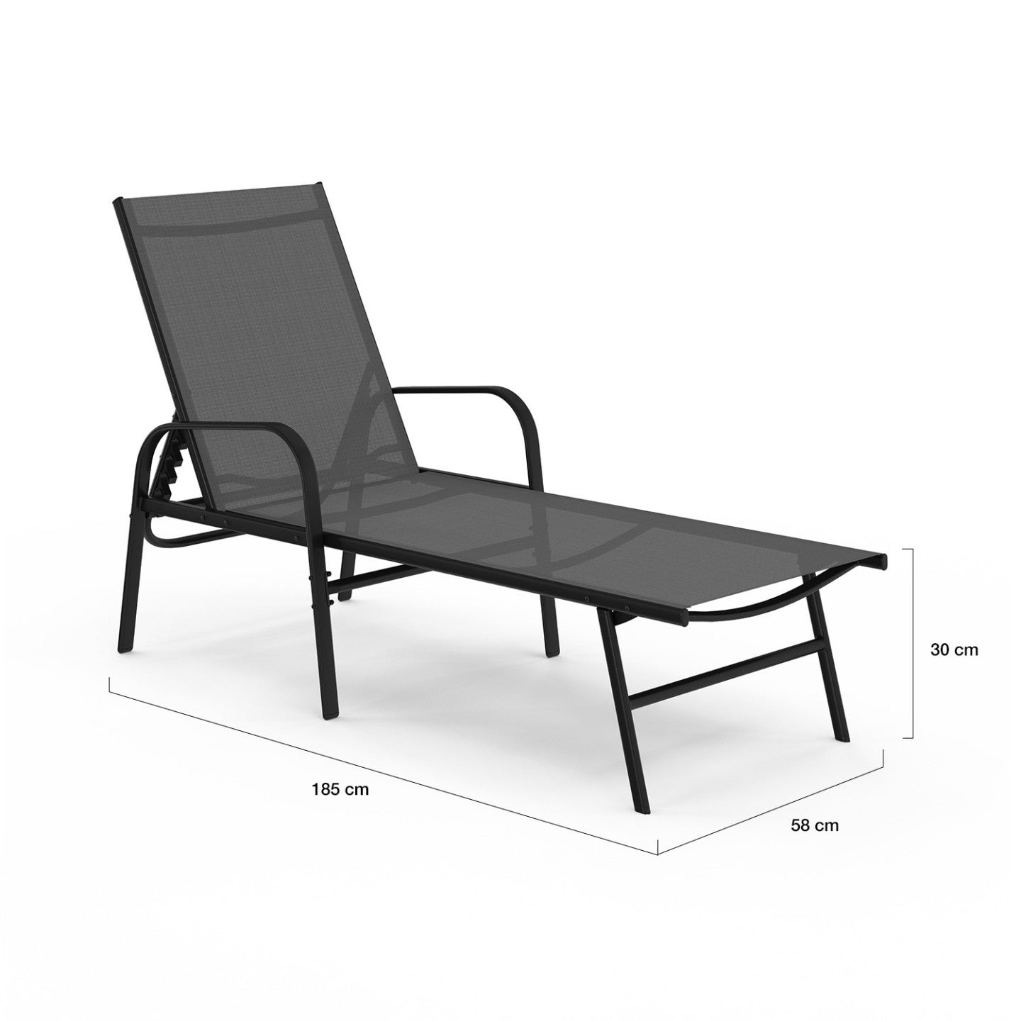 Lot de 2 transats de jardin inclinables FIDJI en acier noir et toile gris anthracite - 4