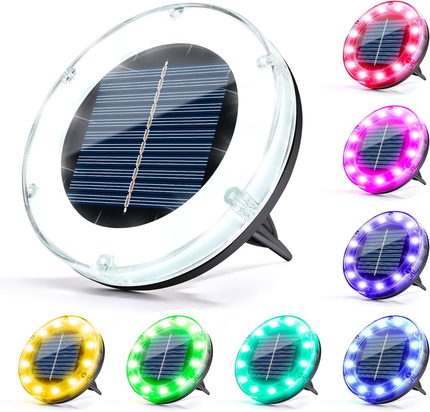 8 sztuk solarnej lampy gruntowej, solarnej lampy ogrodowej LED, zewnętrznej, wodoodpornej IP44, kolorowej