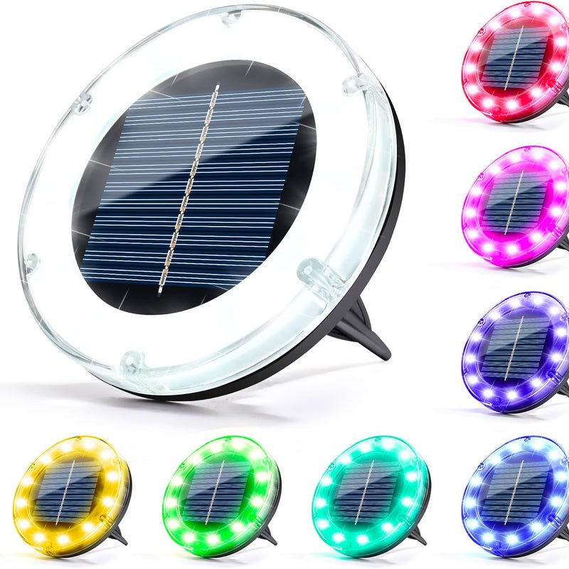 8 sztuk solarnej lampy gruntowej, solarnej lampy ogrodowej LED, zewnętrznej, wodoodpornej IP44, kolorowej