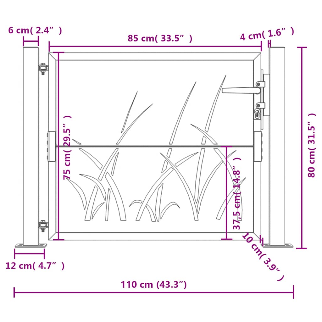 Portail de jardin anthracite 105x80 cm acier conception d herbe - 9