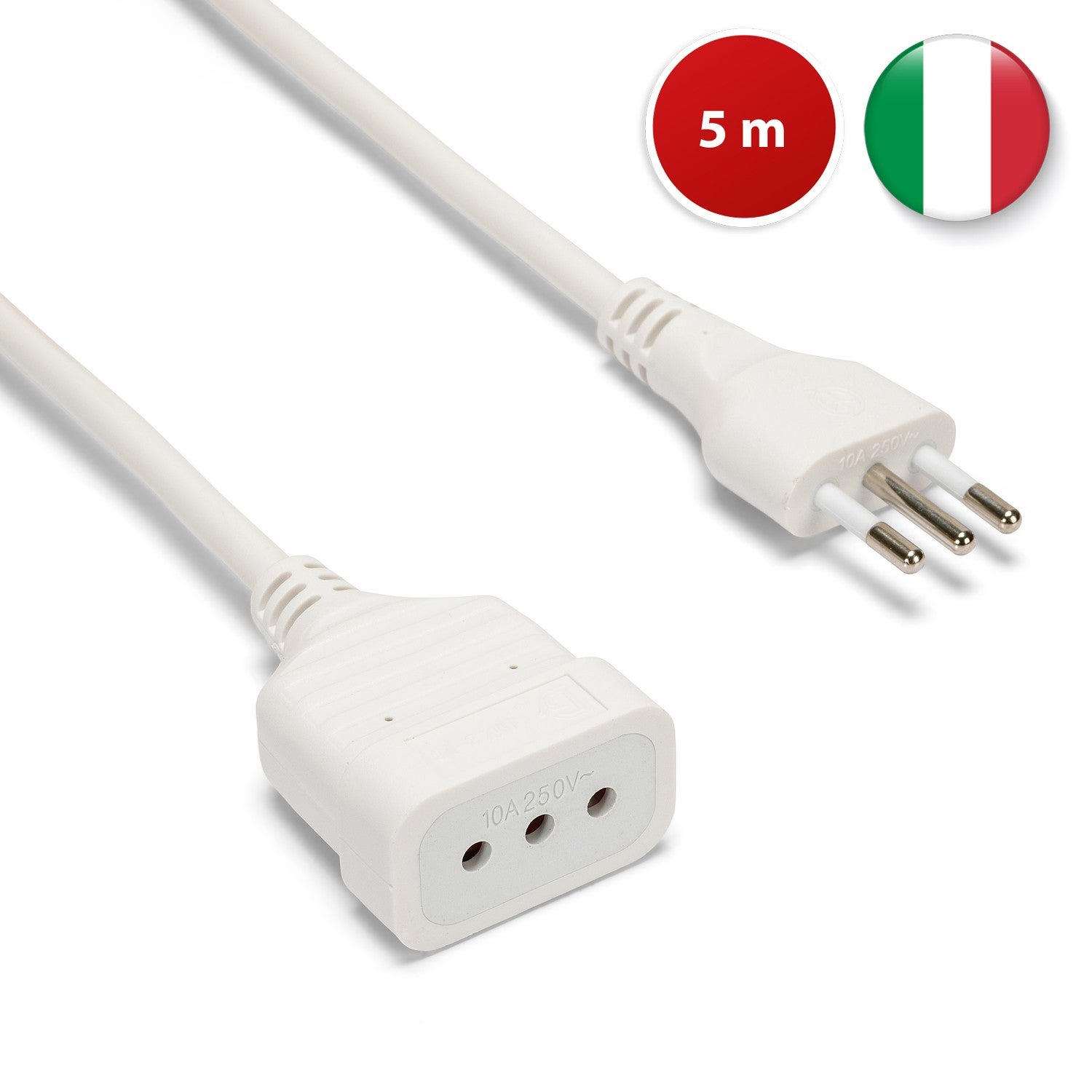 Rallonge italienne 5 m: fiche et prise 10A, blanc - câble 3G0,75 mm131 - 2