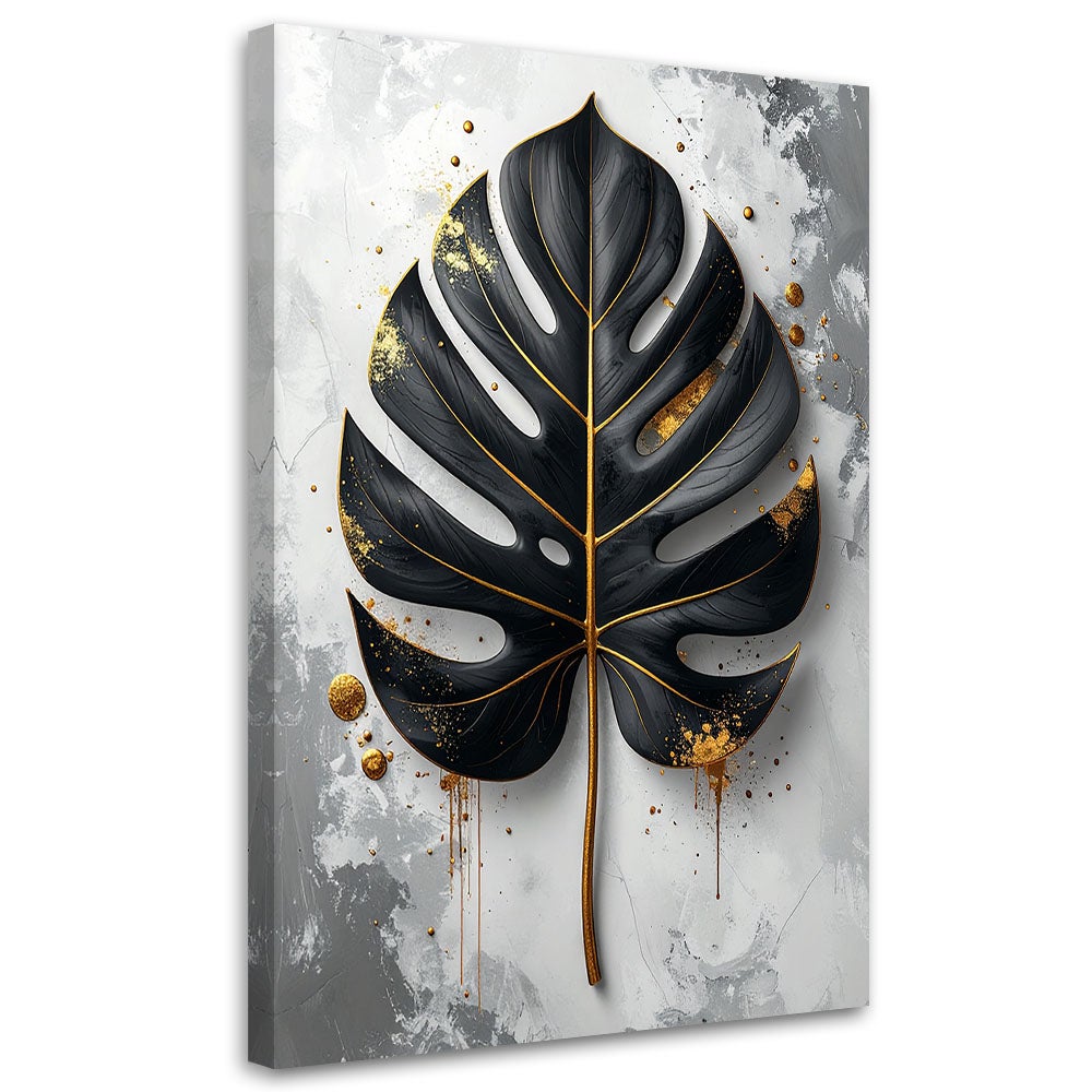 Tabelau sur Toile, Feuille de monstera noire sur fond gris 70x100 | Leroy  Merlin