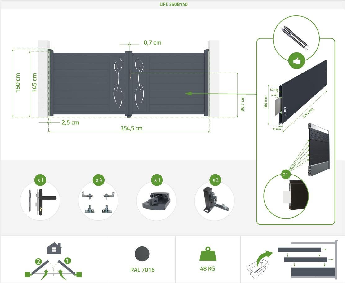 Pack cancello battente LIFE 350B140 + Cancello LIFE 100P140 - 2