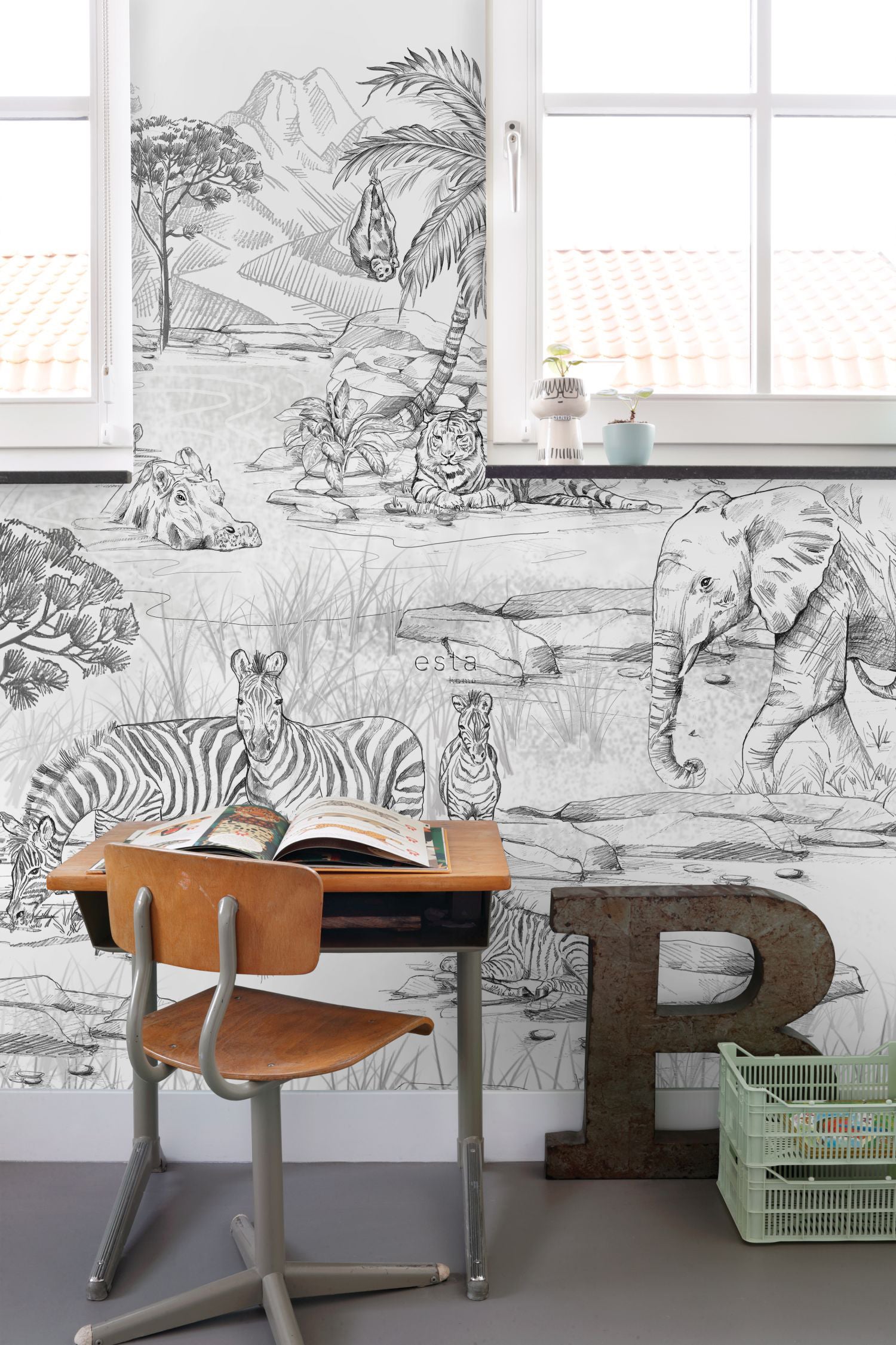Fototapeta zwierzęta dżungli czarno-białym - 250 x 279 cm - ESTAHOME - 4