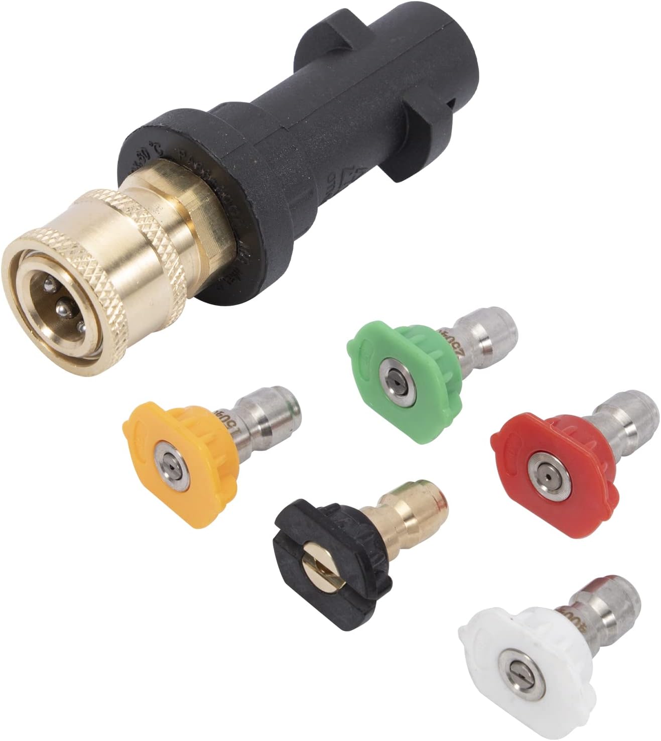 Adapter do myjki ciśnieniowej 6,35 mm – szybkozłączka do Karcher K2-K7 – 5 dysz wieloprzepływowych w zestawie