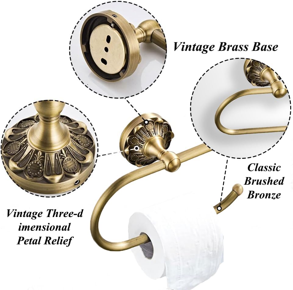 Porte-papier toilette mural en laiton vieilli – Design vintage bronze brossé 18,5 cm, support rouleau pour salle de bain ou cuisine - 6