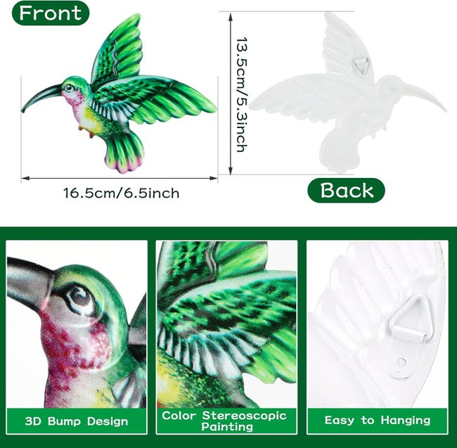 Set di 3 sculture da parete in metallo a forma di colibrì colorati, decorazioni da parete per esterni e interni | Leroy Merlin Set di 3 sculture da parete in metallo a forma di colibrì colorati, decorazioni da parete per esterni e interni | Leroy Merlin
