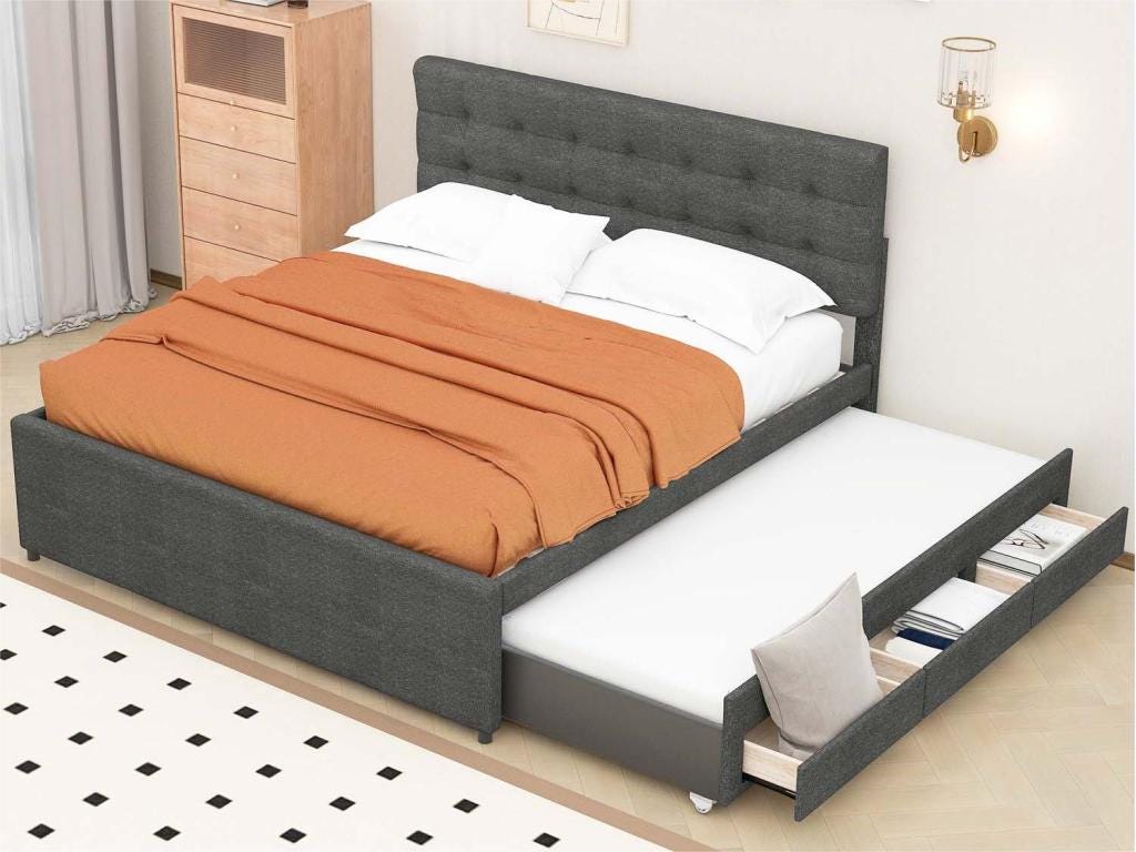 Letto Matrimoniale 140x200 Cm Con 4 Cassetti, Letto Imbottito Per 2 Persone, Tessuto In Velluto, Testiera Regolabile, Design Moderno, Bianco | Leroy Merlin