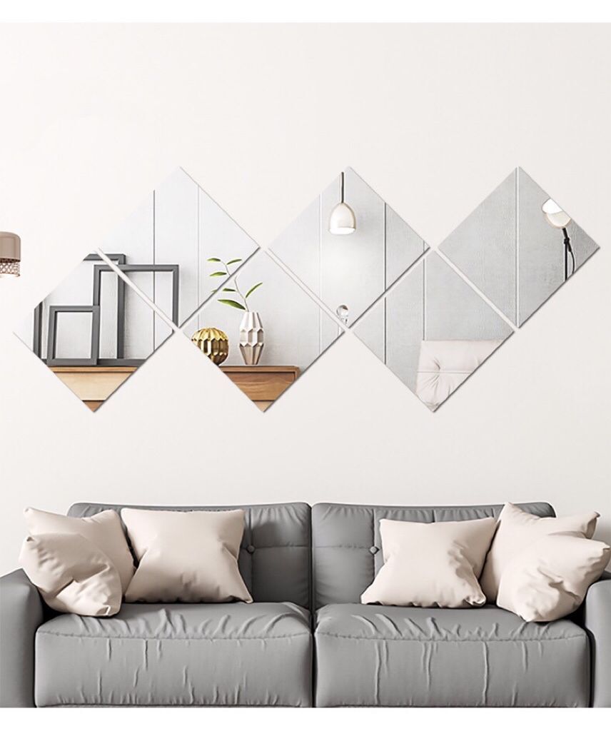 Miroir Mural Autocollant Verre Rectangle Décoratif Auto-Adhésif Miroir Décor À La Maison Chambre Salon Porte (Normal Givré, 20x20cm, 4 Pièces) - 3