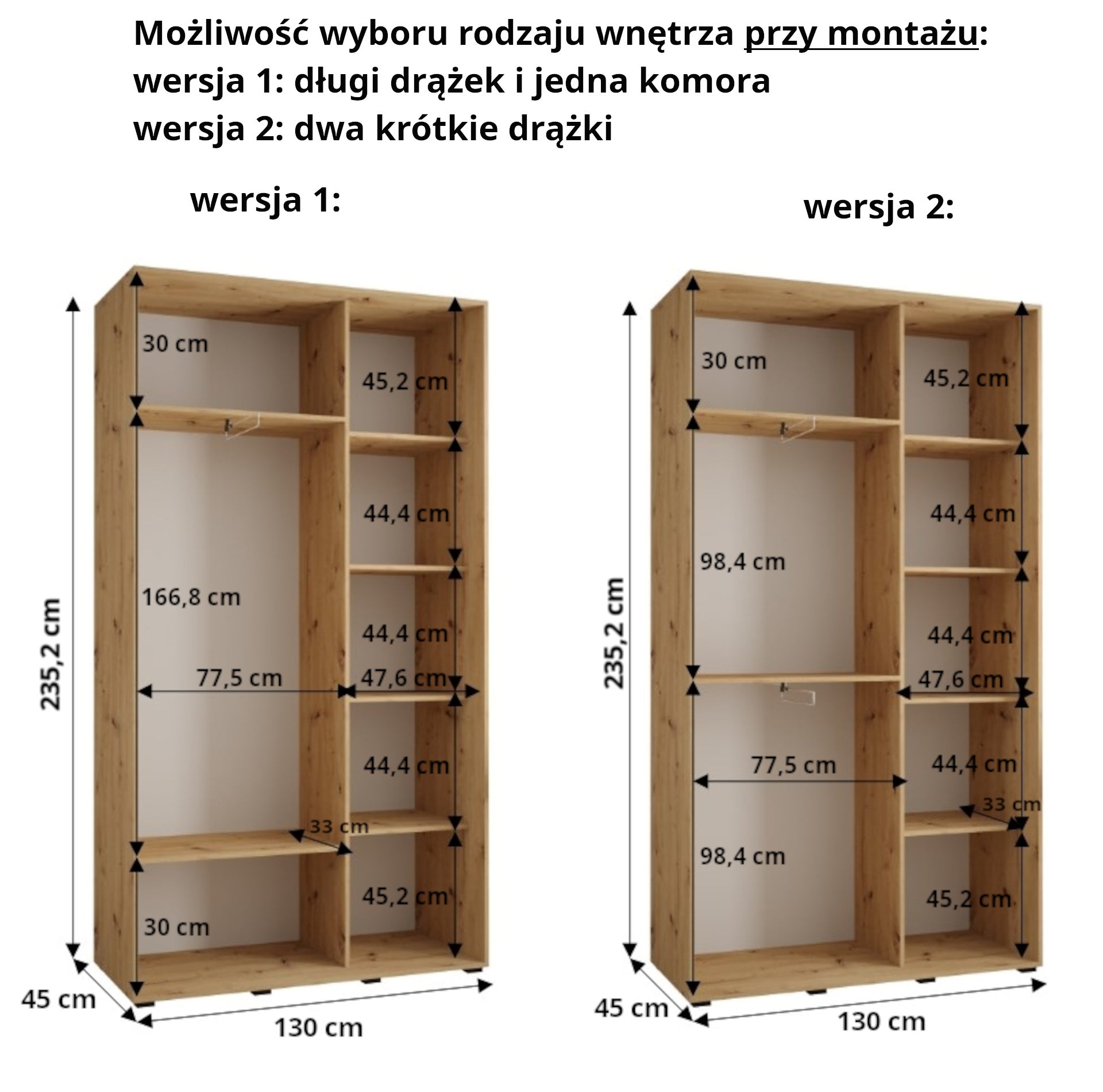 Szafa przesuwna z lustrem wysoka Davos 7 130 x 45 x 235,2 cm biały + biały + u. złoty - Abiks Meble - 5