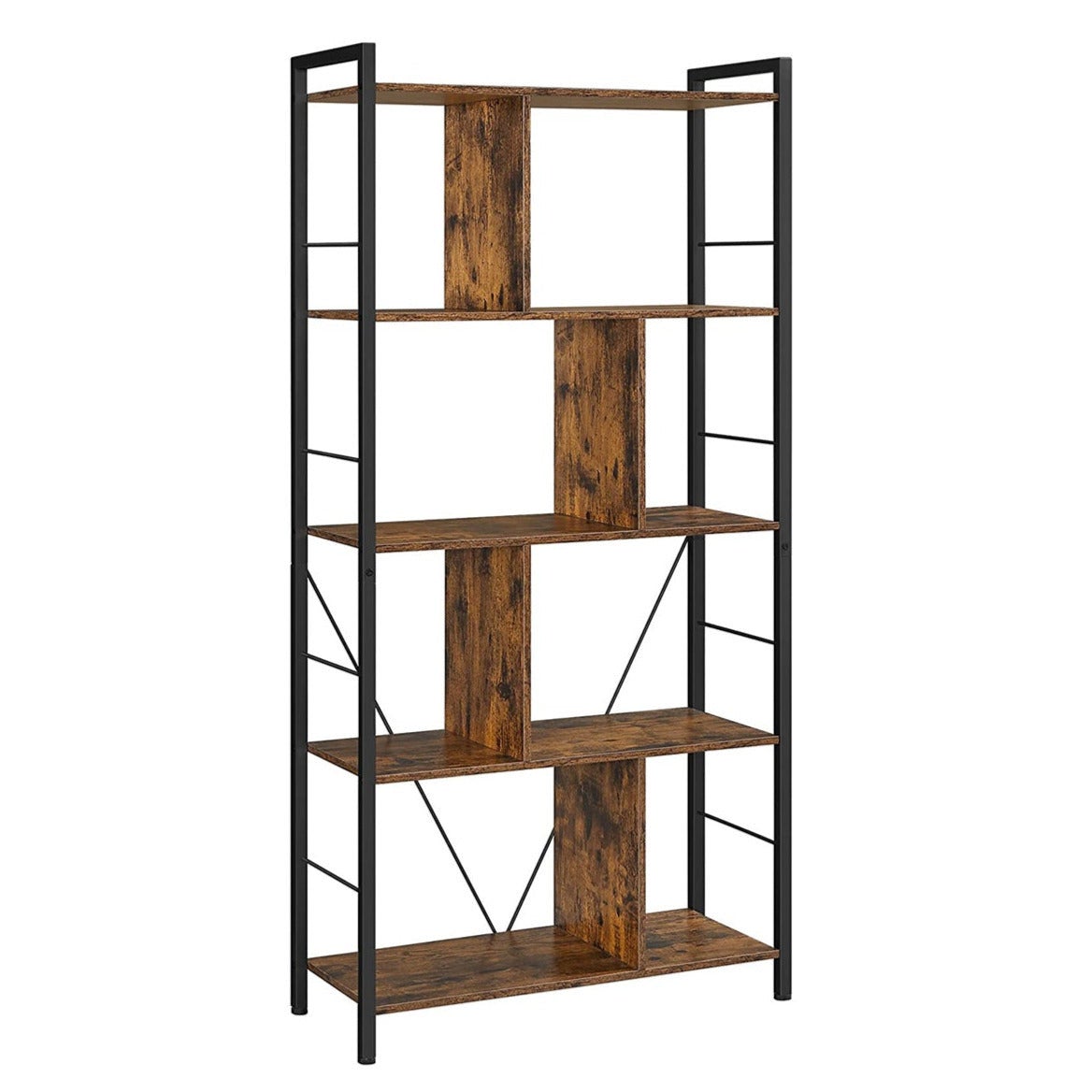 HOMCOM Bibliothèque étagère à 5 Niveaux 2 Tiroirs Style Industriel Aspect Bois Et Acier 80 X 30 X 161 Cm Naturel Noir~1gipofj62eg00