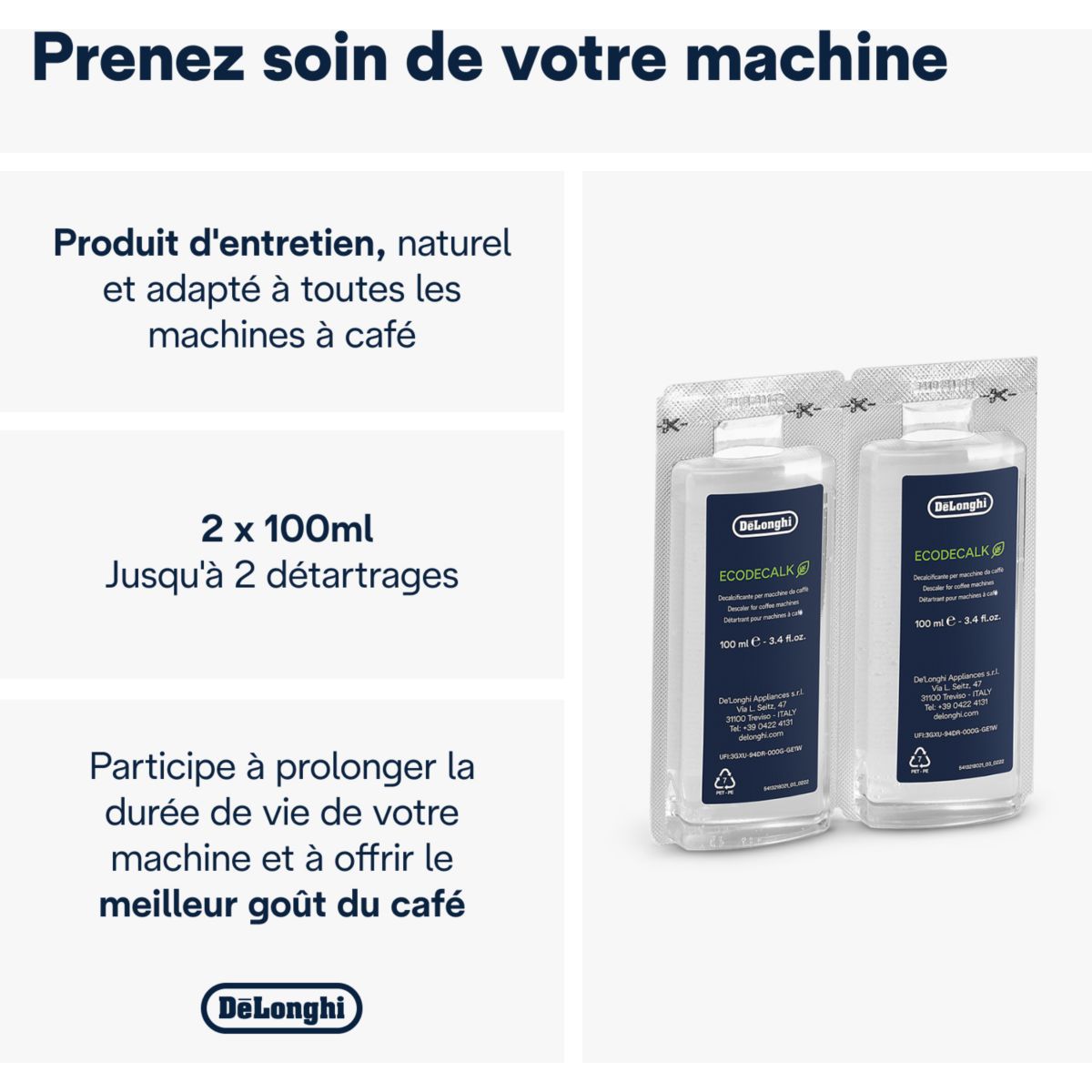 Détartrant DELONGHI DLSC200 ECODECALK 2 x 100 ML pour machine à café - 2