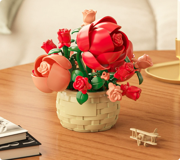Ensemble de blocs de construction miniatures pour jeunes adultes, mini fleurs artificielles, blocs de construction adaptés aux anniversaires et a - 4