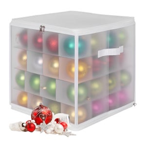 Scatola Organizer Palline Di Natale 64 Scomparti - 30x30x30 Cm, Pieghevole, Trasparente, Con Maniglie