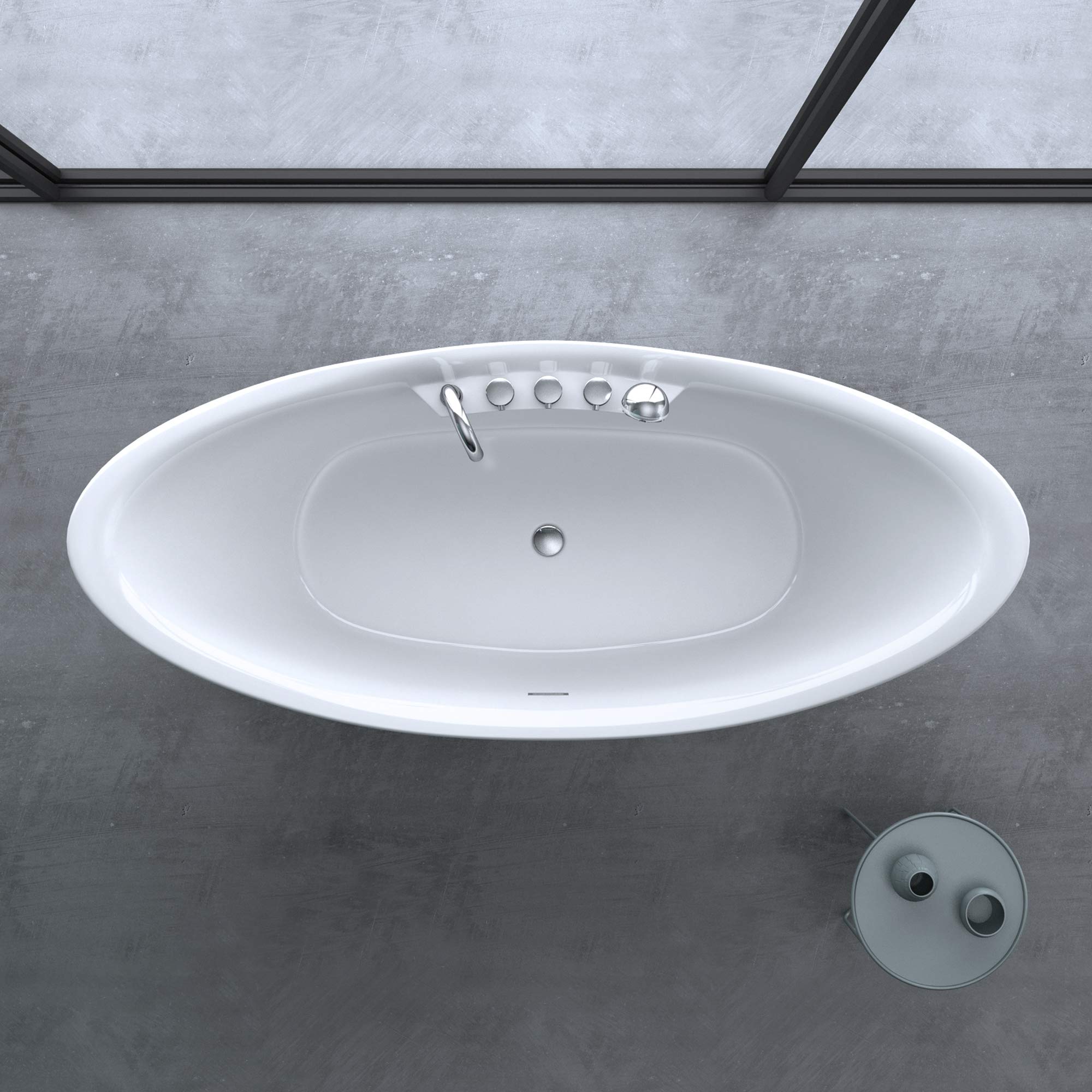 doporro Baignoire îlot Ovale 180cm Blanc Vicenza603 Acrylique avec Robinetterie 180x80x80 - 4