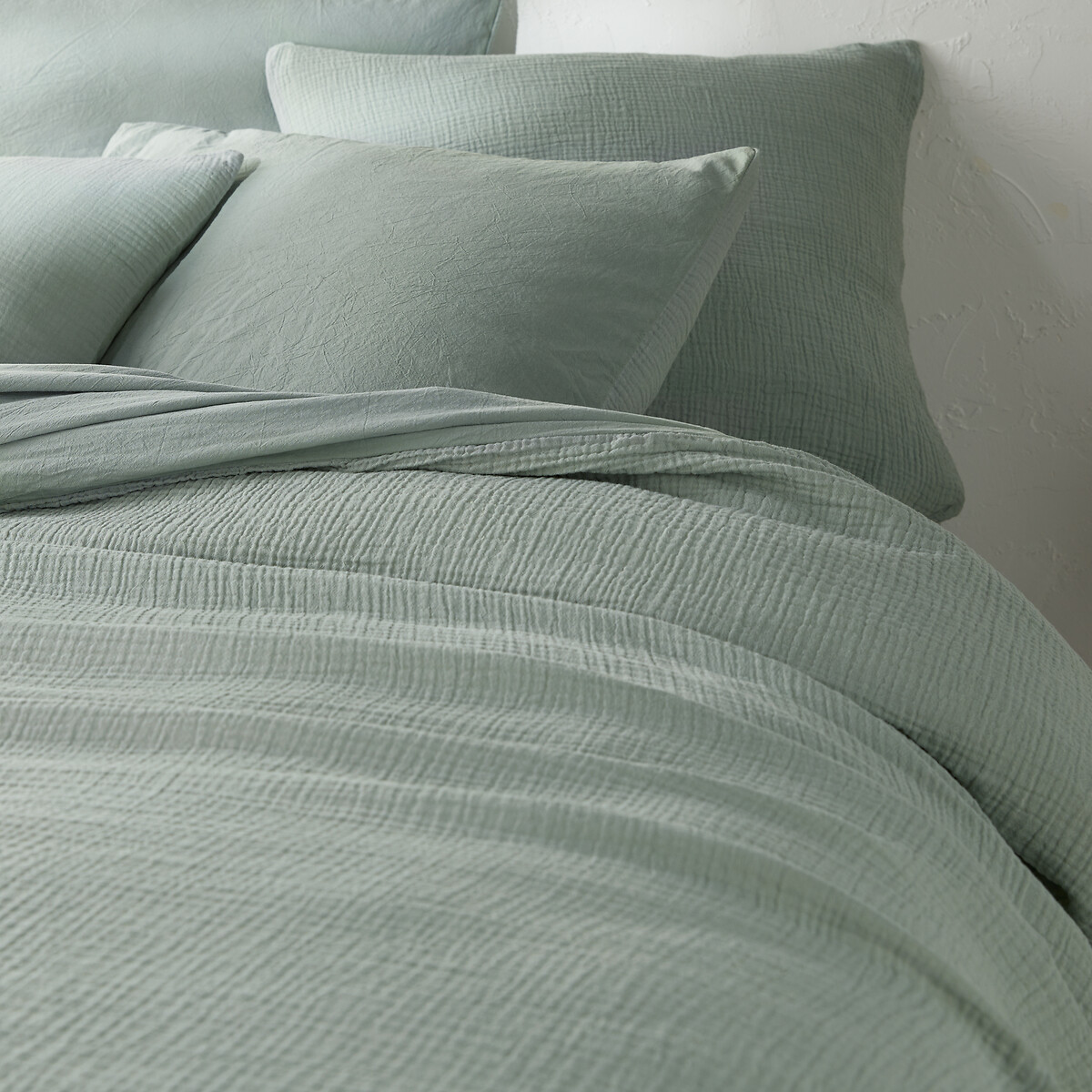 Housse de couette gaze de coton/coton lavé, Kumco - Sauge - 240 x 220 cm - 2