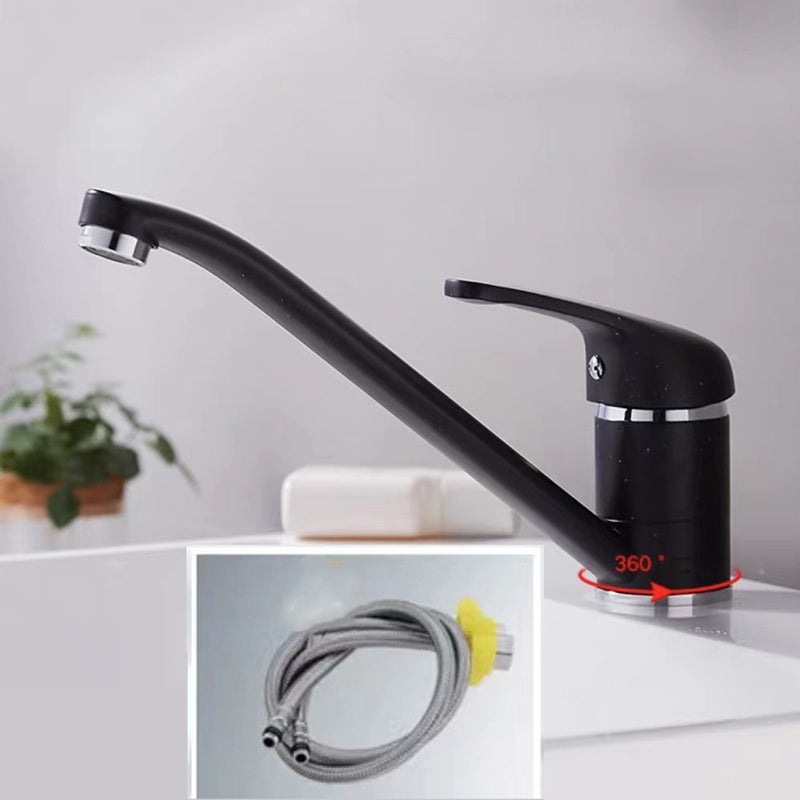 Bateria kuchenna obrotowa 360°, idealna do zlewu, podwójna bateria jednouchwytowa, kolor czarny granit