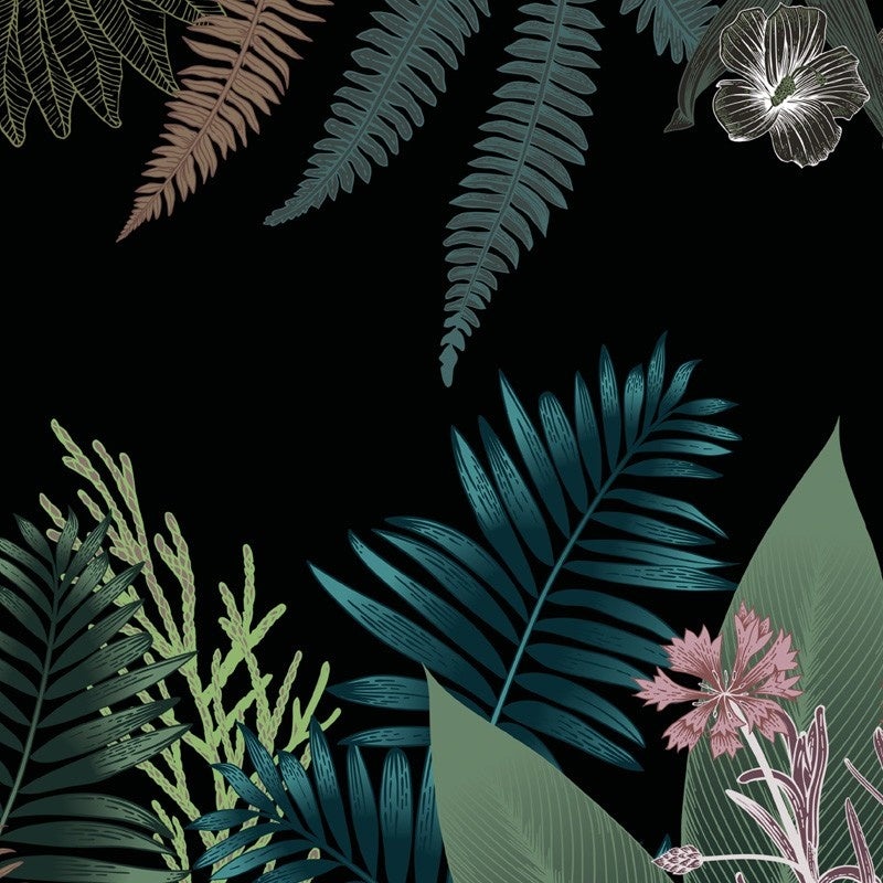Crédence de salle de bain en PVC jungle floral noir 140x30 cm (en 2 bandeaux) - Strong Jungle - 2