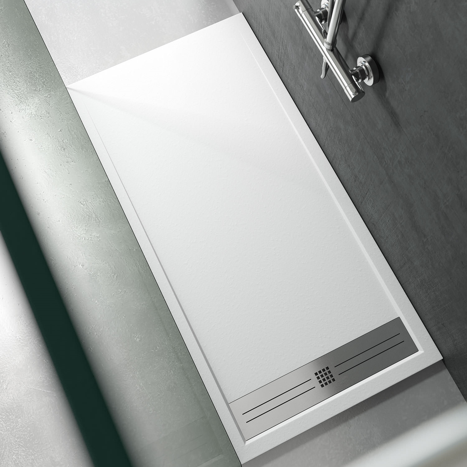 Piatto doccia 90 x 160cm ultrasottile ELITE in resina finitura ardesia bianco - 8