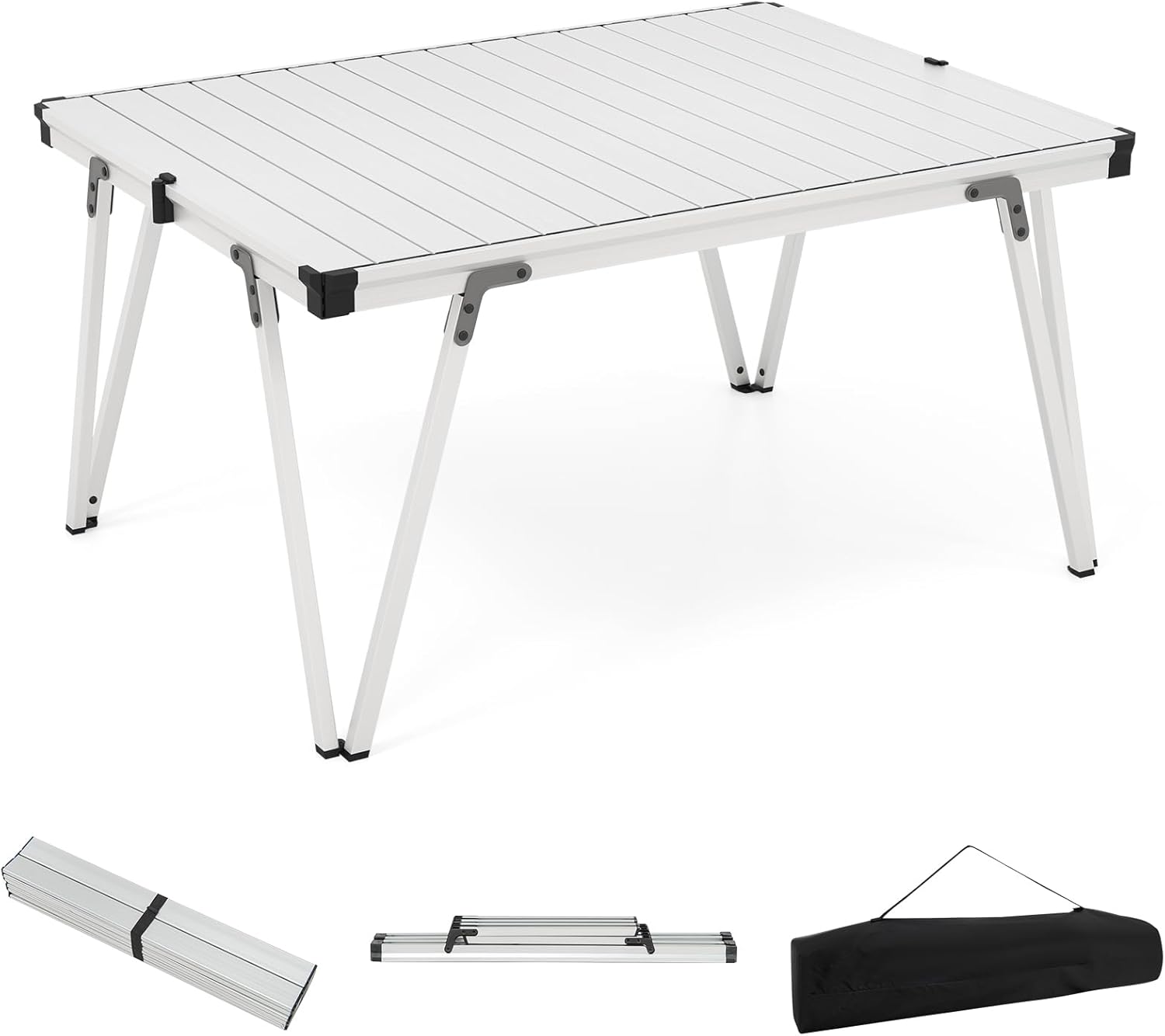 Składany Stół Kempingowy, Przenośny Stół Ogrodowy 93 x 69 x 47,5 cm ze Stabilną Konstrukcją i Torbą Transportową, Nośność 80 kg (Srebrny)