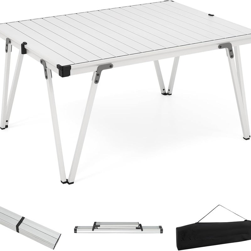 Składany Stół Kempingowy, Przenośny Stół Ogrodowy 93 x 69 x 47,5 cm ze Stabilną Konstrukcją i Torbą Transportową, Nośność 80 kg (Srebrny)