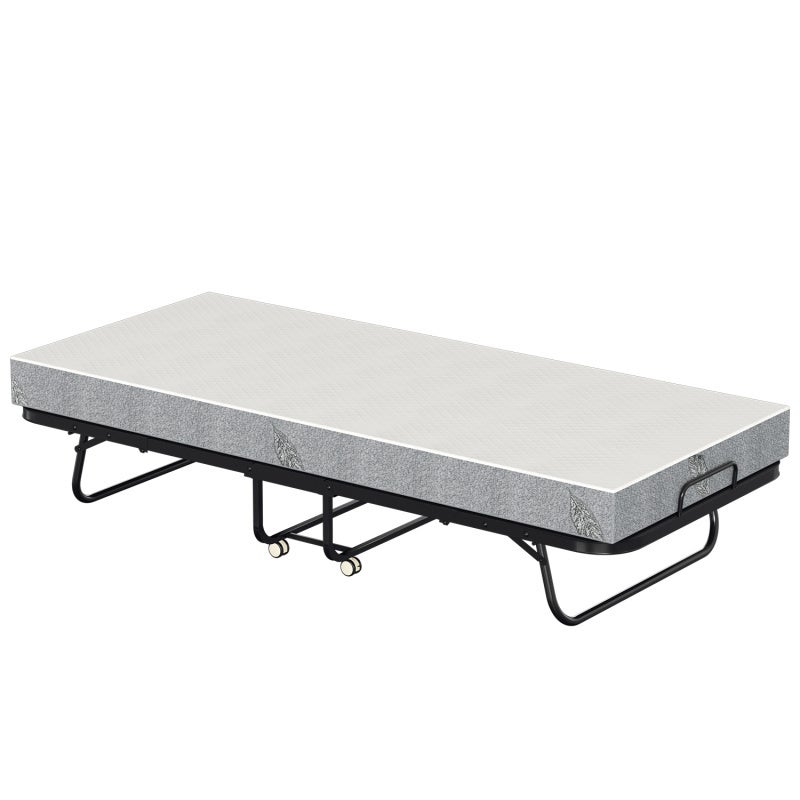 Łóżko gościnne składane 90x200cm - składane z 4 kółkami uniwersalnymi + materac, rama stalowa, obciążenie 150kg