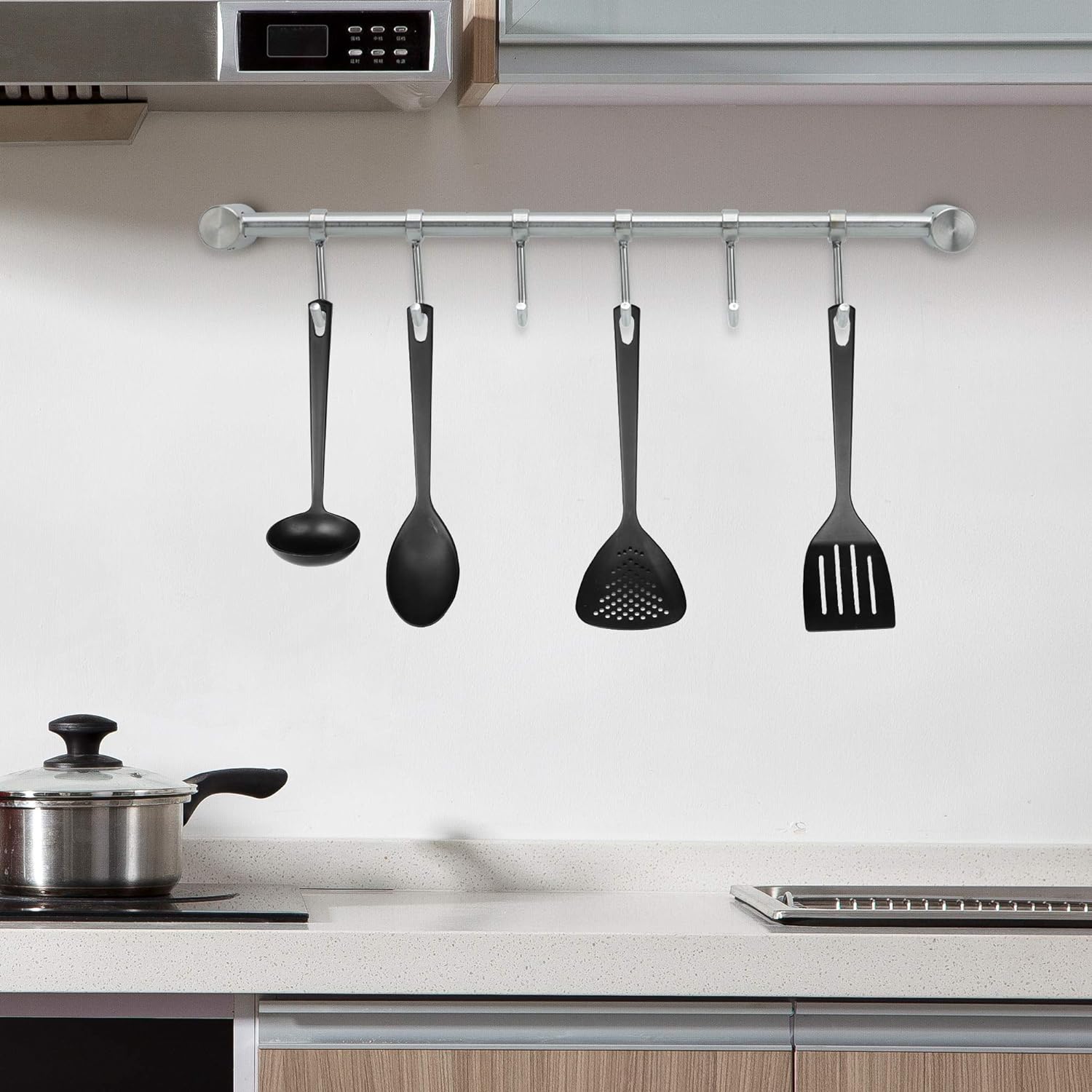 Barra colgante de cocina de acero inoxidable con ganchos Barra