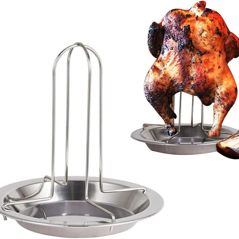 Stalowy ruszt do pieczenia kurczaka na rożnie, składany ruszt z tacką ociekową do piekarnika lub grilla