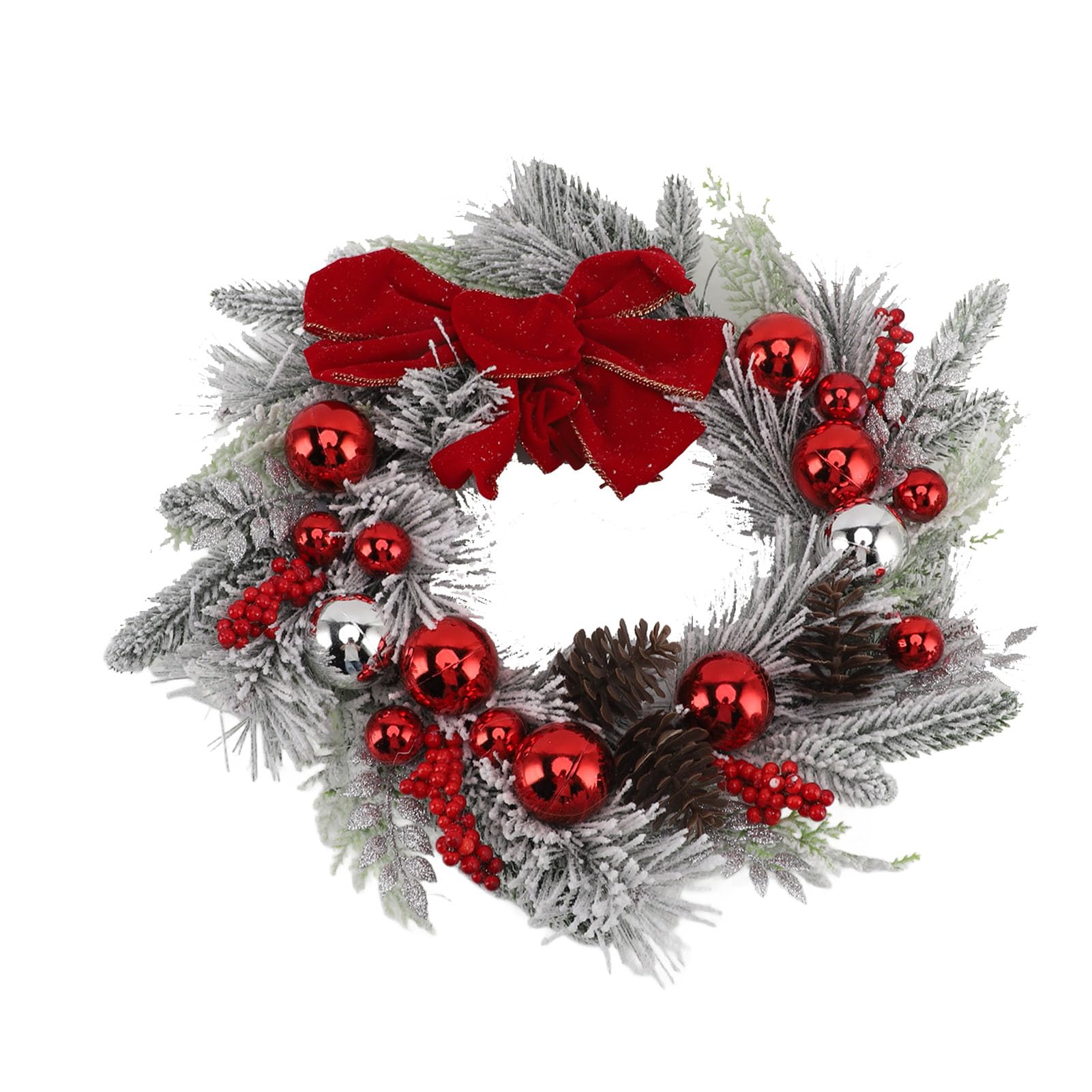 Couronne De Noël Pré-éclairée 50cm Avec Nœud Rouge | Lumières LED Blanc Chaud | Décoration Porte, Mur, Cheminée Couronne 50 Cm Avec Nœud Rouge