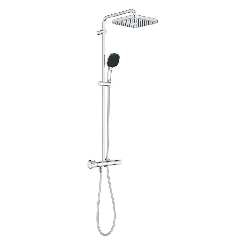 Columna de ducha vitalio comfort 250 con mezclador termostático + ducha mural + teleducha de 2 chorros, cromo (26696002)