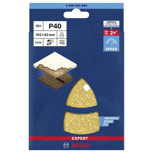 Bosch Professional 10x Carte abrasive Expert C470 con 11 fori (per Legno duro, Vernice su legno, 102x62, 93 mm, Grana 40, accessorio Levigatrice palma - 3