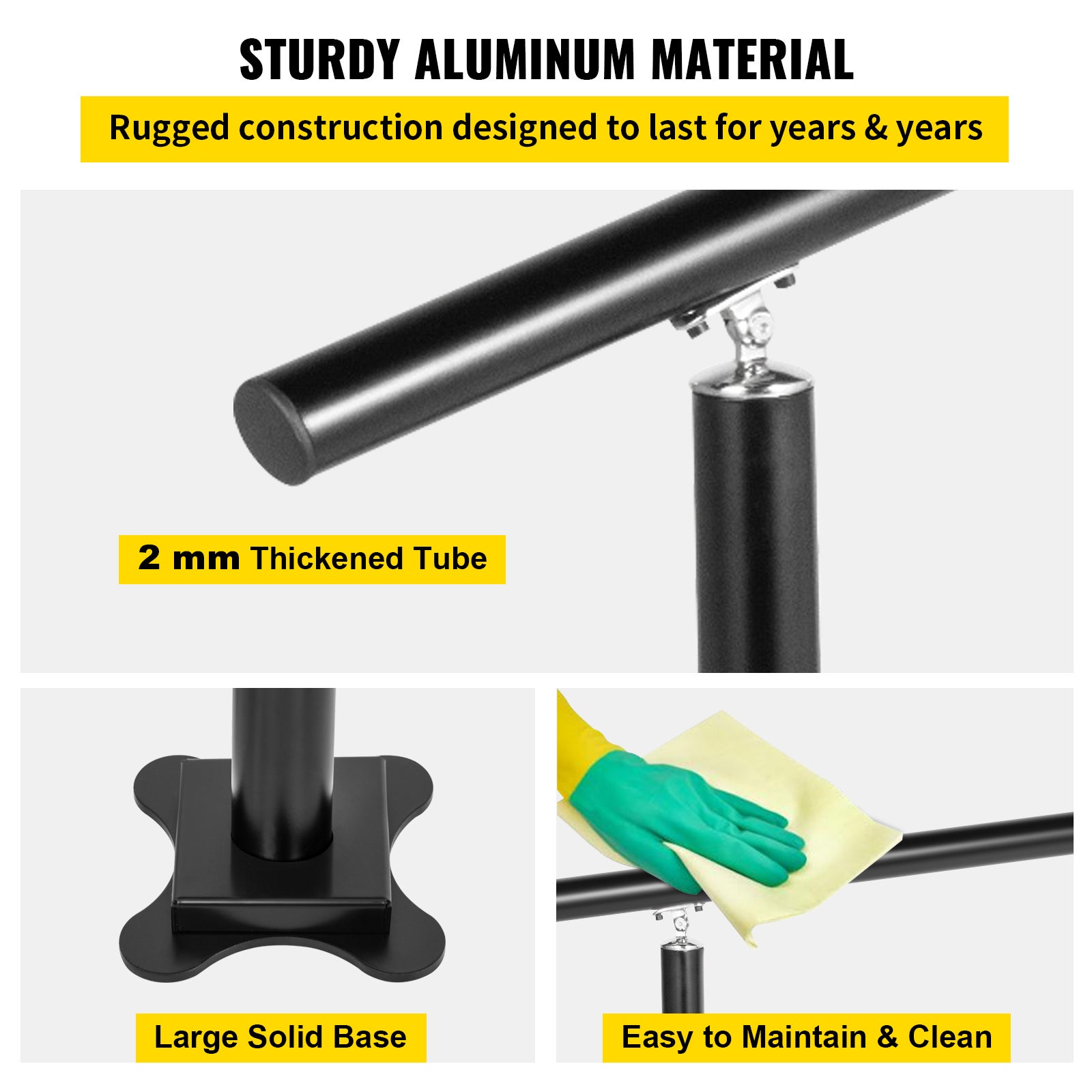 Kit Rampe d’Escalier Noir en Aluminium/Fer,VEVOR Garde-Corps Extérieur pour Terrasse ou Construction,Main Courante Balustrade Robuste - 5