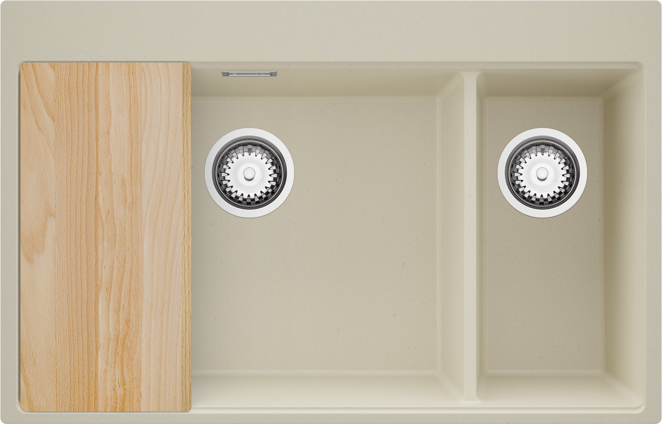 Zlewozmywak Beżowy 78x50cm, Zlew Kuchenny 2 Komorowy + Syfon + Deska, Nablatowy do szafki od 80cm - Oslo Duo PRIMAGRAN