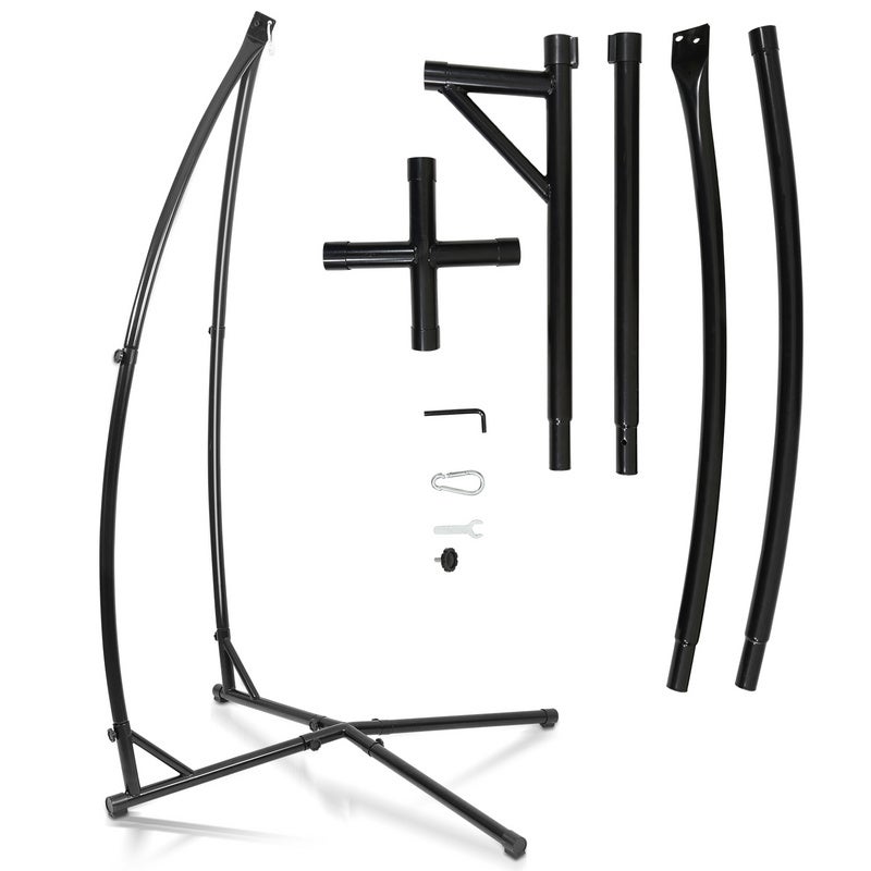 GOPLUS Support Hamac Exterieur En Métal Robuste, Pied De Fauteuil Suspendu En Forme C Avec Crochets à Ressort, Support Chaise Hamac Intérieur Et Extérieur, Charge 180 KG Pour Jardin/Balcon/Maison