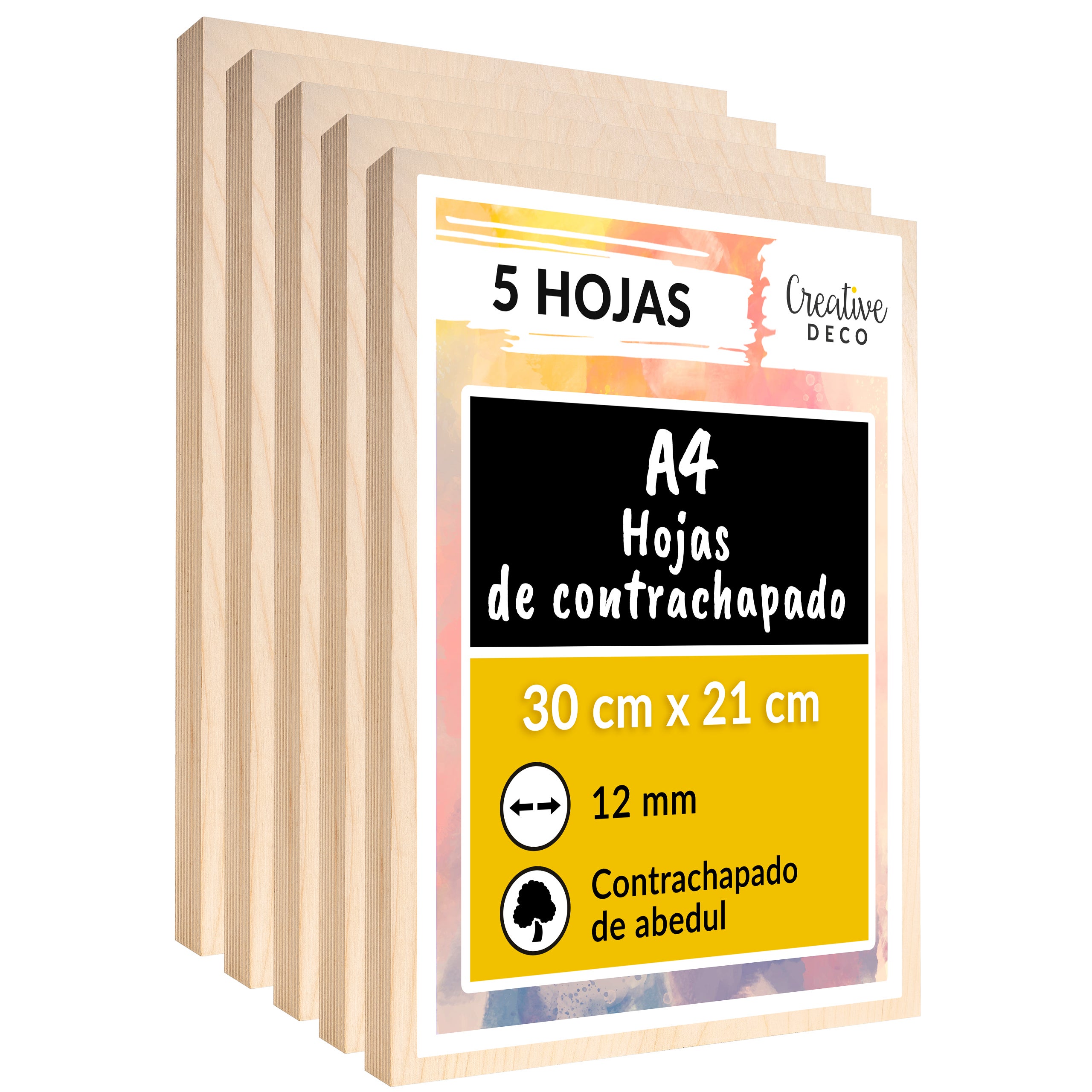 Creative Deco 5 x A4 Compensato Legno Betulla 12mm | Pannelli 300 x 210 x 12 mm | Fogli di Legno per Decorazione, Taglio Laser, Pirografia, Pareti - 3