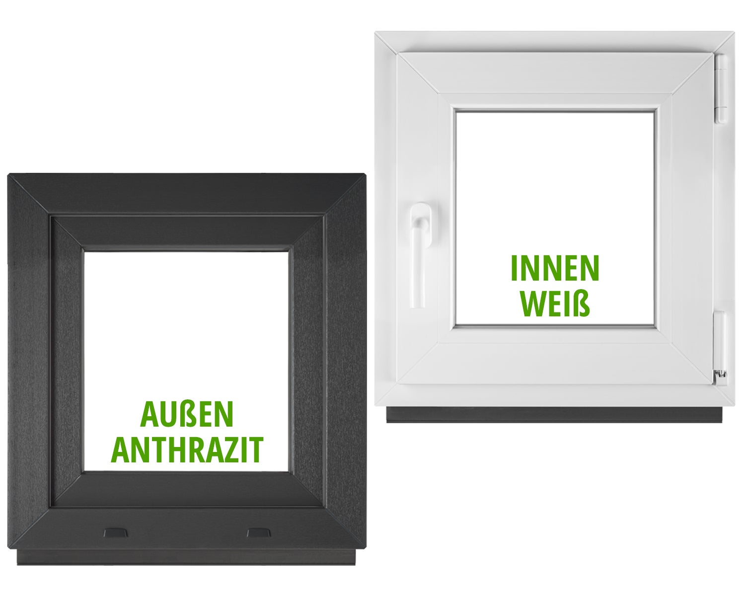 Ventana pvc bauplaza 110 x 110 cm (ancho x alto) oscilobatiente apertura derecha – antracita exterior / blanco interior – doble acristalamiento