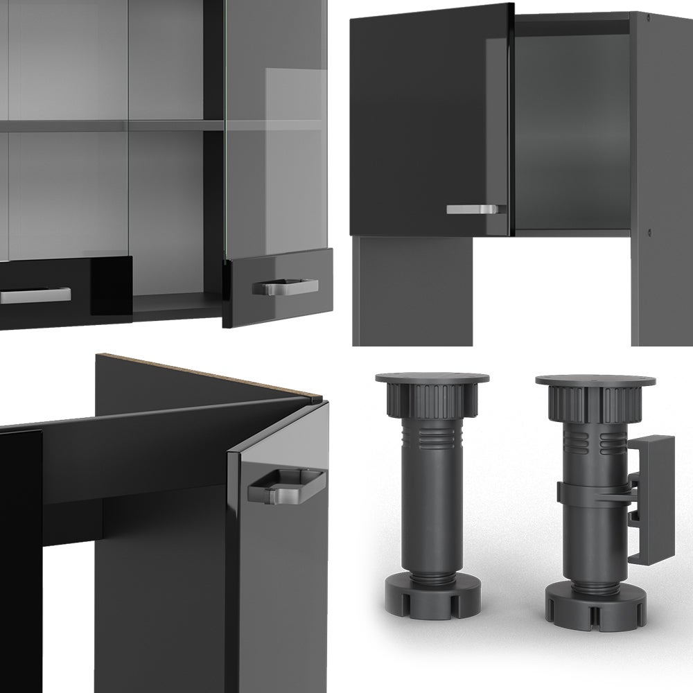 Vicco Cuisine en angle R-Line, Noir Haute brillance/Anthracite, 247 x 237 cm sans PT - 6