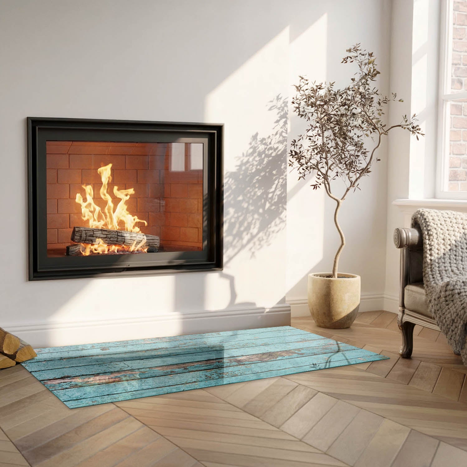 Szkło hartowane na podłogę pod kominek - 125x50 cm - Deski w stylu rustykalnym - TULUP - 5