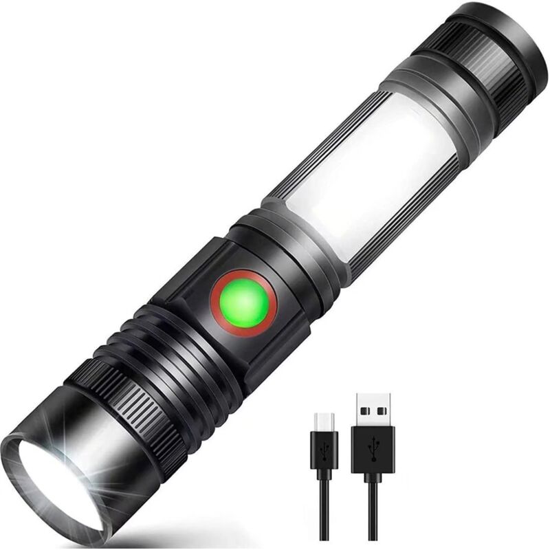 Lanternă COB puternică, baterie 18650 inclusă, reîncărcabilă prin USB, cu zoom, magnetică, meșteșuguri și reparații auto, pentru camping