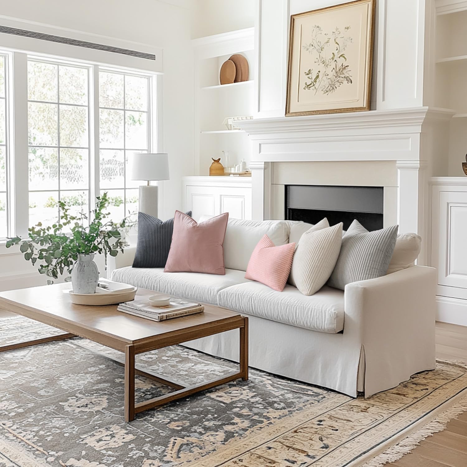 Lot de 2 Decorative Housse de Coussin en Velours Côtelé Canapé Taie d'oreiller Douce pour Maison Salon Chambre Lit Clic Clac 40x40 cm Beige - 5