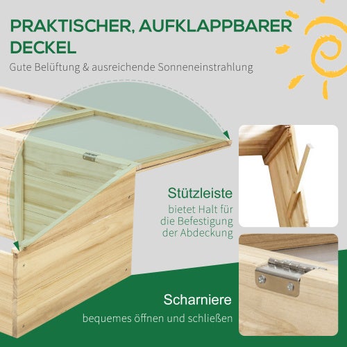 Châssis froid en bois pour serre et jardinière, 100 x 50 x 35 cm, sapin naturel, panneau de particules. - 4