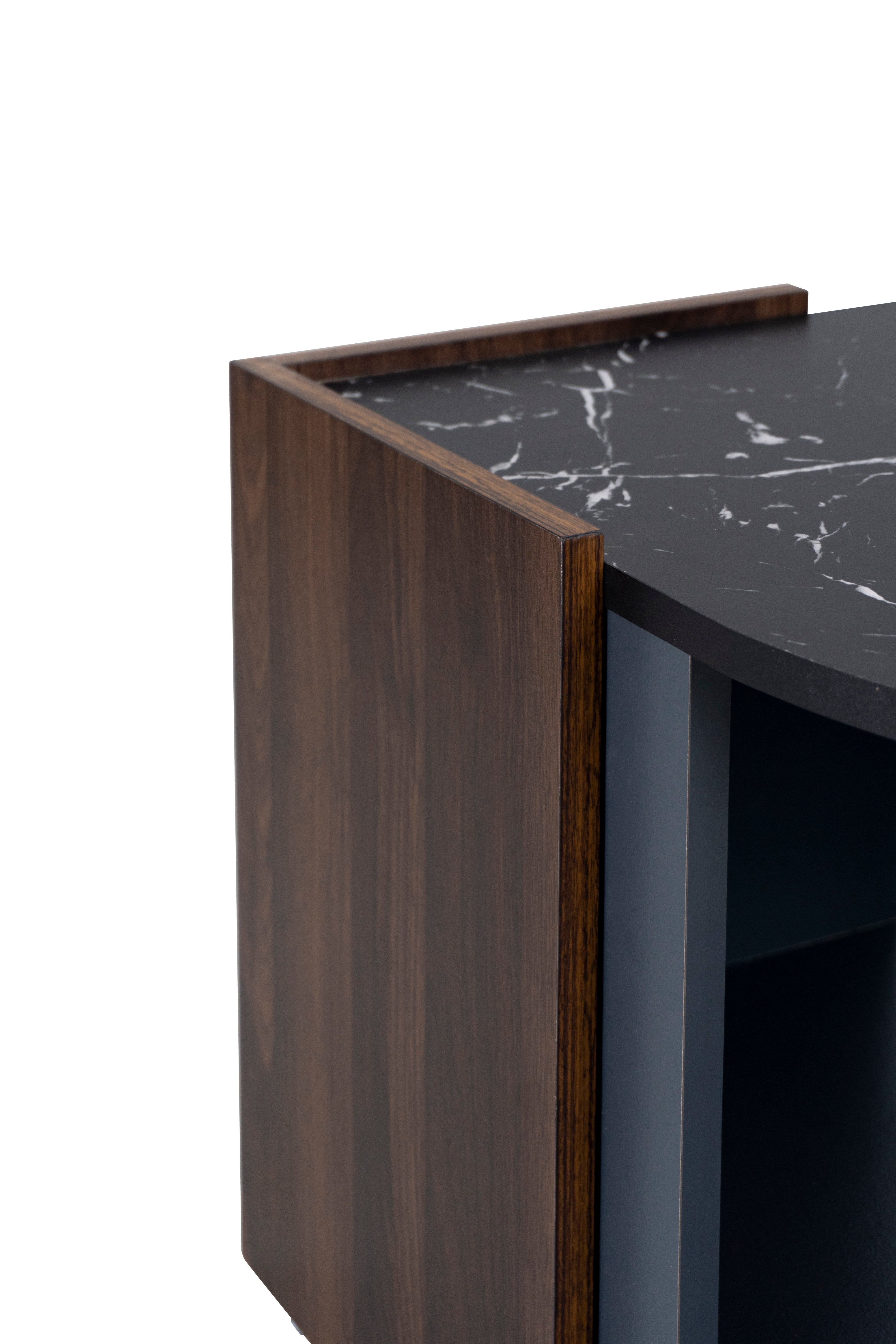 Table basse moderne multifonction effet marbre et noyer, table de salon au design contrasté avec lignes uniques, style élégant, 100x60x40cm, Marron - 8