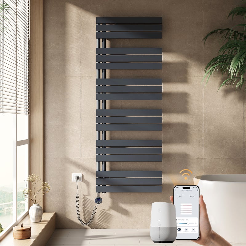 EMKE Grzejnik elektryczny łazienkowy 160x60cm - Inteligentne Sterowanie z Programatorem Tygodniowym w Aplikacji - 1000W - Matowy Antracyt