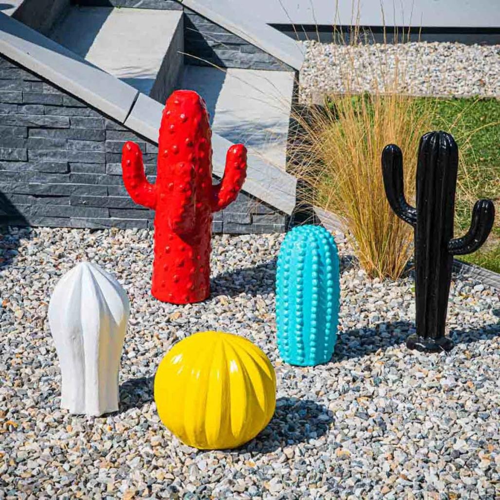 Statue cactus jardin deco bleu 30 cm - 4