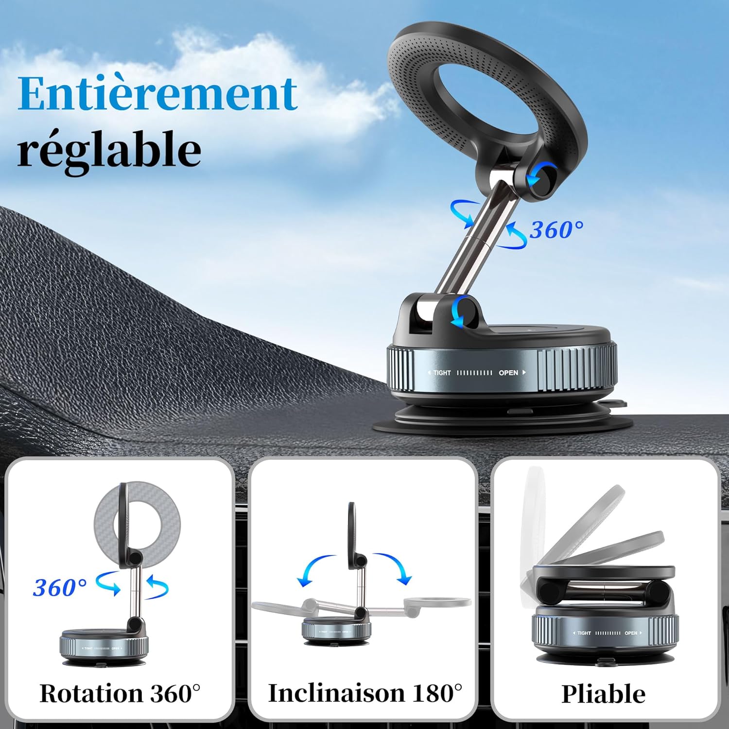 Support Téléphone Voiture Universel - Ventouse 360° Pour Pare-brise Ou Tableau De Bord - Neuf Rouge