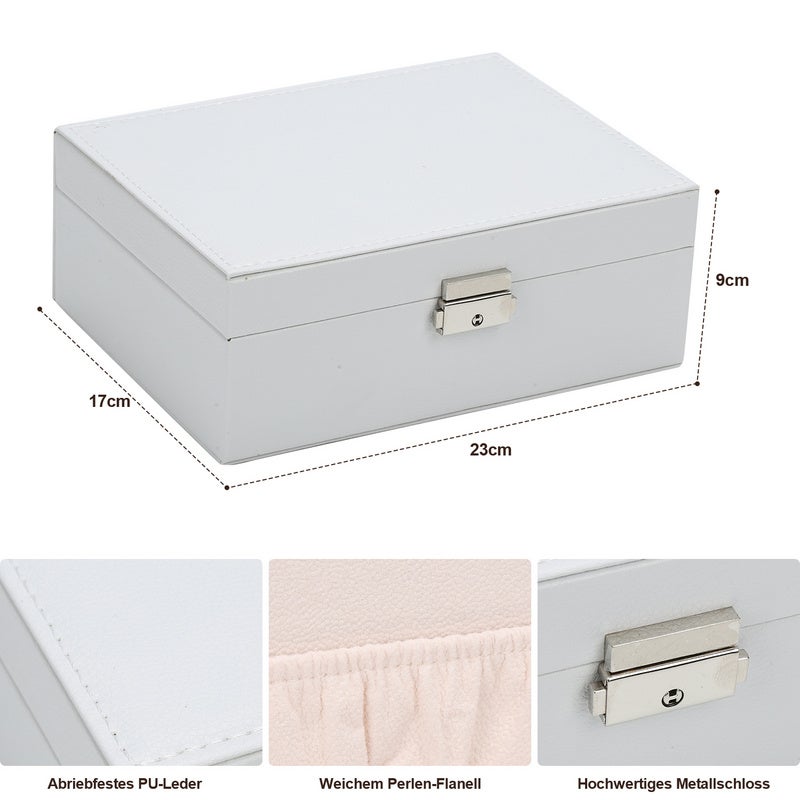 Boîte à bijoux 2 Niveaux en Cuir Imperméable pour Bague Collier Bracelet Montre pour Femme Commode à bijoux Organiseur Verrouillable Weiß - 2