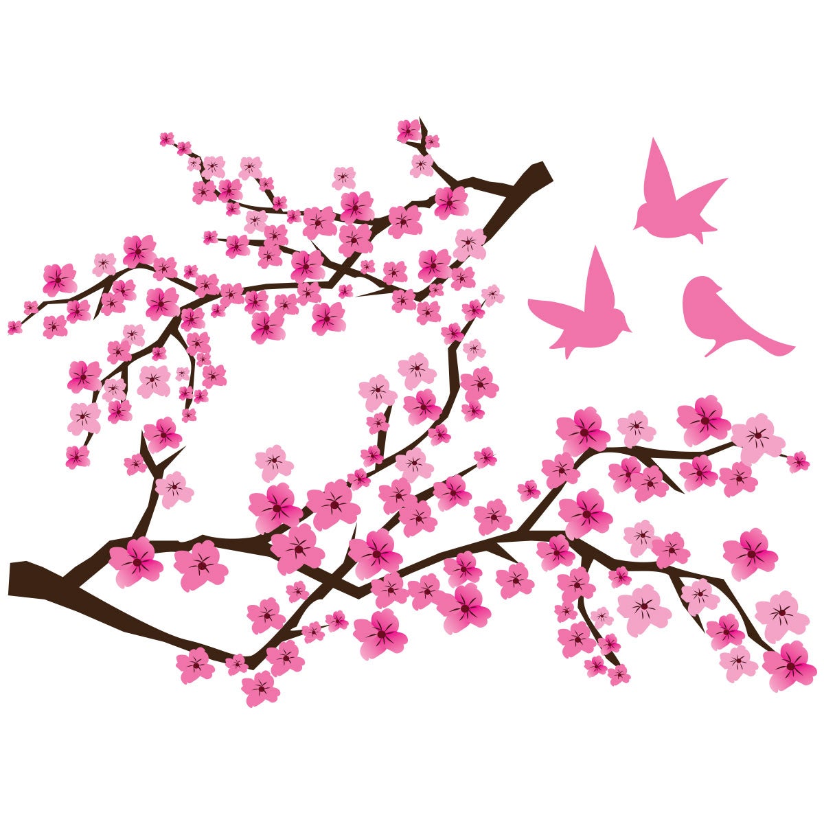 Stickers muraux adhésifs autocollant - 2 BRANCHES DE CERISIER JAPONAIS ET 3 OISEAUX - 110x150cm - 5
